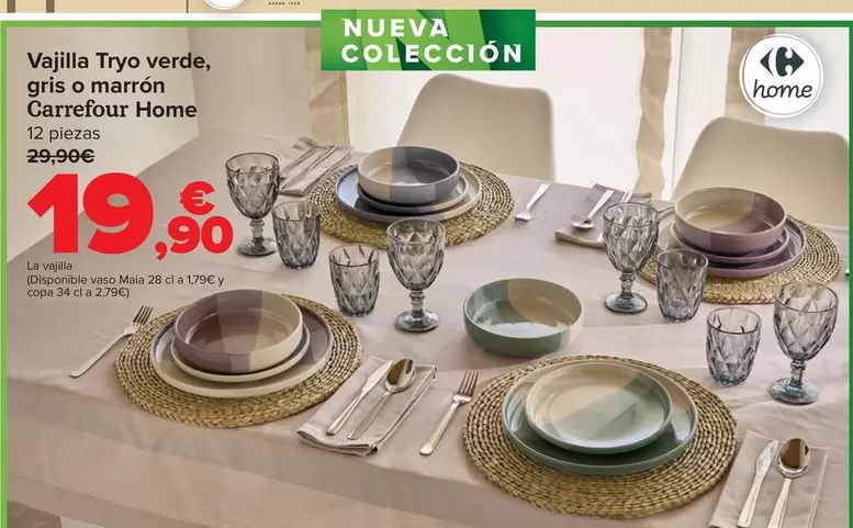 Carrefour Home - Vajilla Tryo Verde Gris O Marrón 
