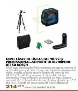 Bosch - Nivel Láser De Líneas 20-22 G Professional+soporte LB10+TRIPODE BT150