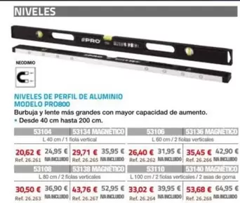 Niveles De Perfil De Aluminio Modelo Pro0800