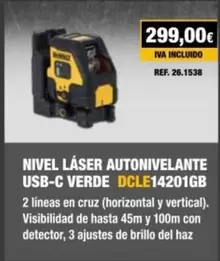 Dewalt - Nivel Láser Autonivelante Usb-c Verde Dcle14201gb