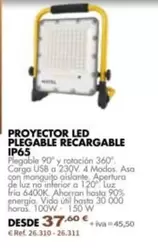 Proyector Led Plegable Recargable IP65