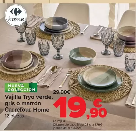 Carrefour Home - Vajilla Tryo Verde Gris O Marrón 
