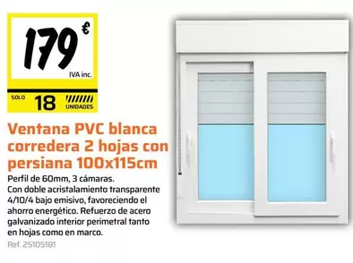 Solo - Ventana PVC Blanca Corredera 2 Hojas Con Persiana