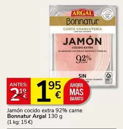 Argal - Jamón Cocido Extra 92% Carne Bonnatur