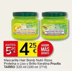 Garnier - Mascarilla Hair Bomb Nutri Rizos Proteina O Liso Y Brillo Keratina Fructis Tarro