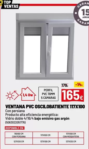 PVC - Ventana Pvc Oscilobatiente 117x100