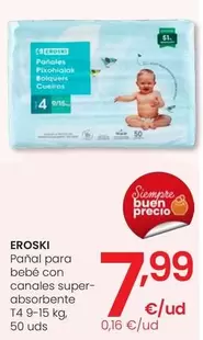 Eroski - Pañal Para Bebé Con Canales Super-Absorbente T4