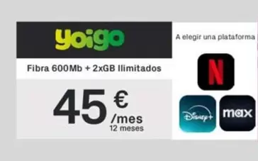yoigo - Fibra 600 Mb + 2xgb Limitados