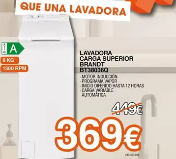 Brandt - Lavadora Carga Superior Bt38036q