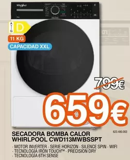 Whirlpool - Secadora Bomba Calor Cwd113mwbsspt