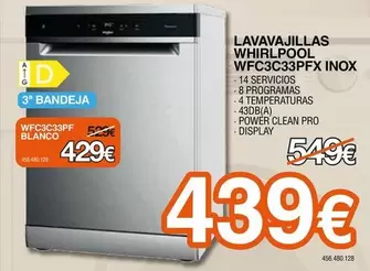 Whirlpool - Lavavajillas WFC3C33PFX Inox