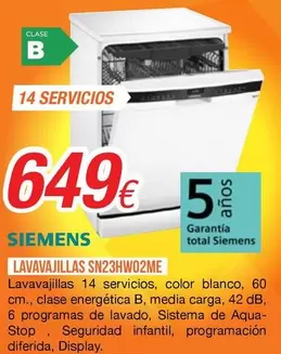 Siemens - Lavavajillas Sn23hw02me