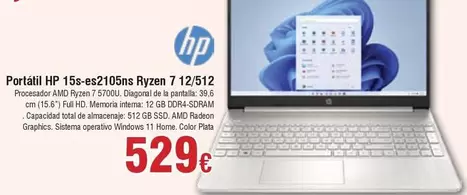 HP - Portátil 15S-ES2105NS Ryzen 7 12/512