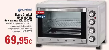 Grunkel - Horno Hr38silver Sobremesa 38L 2000W