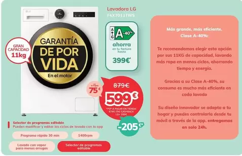 LG - Lavadora F4X7011TWS 