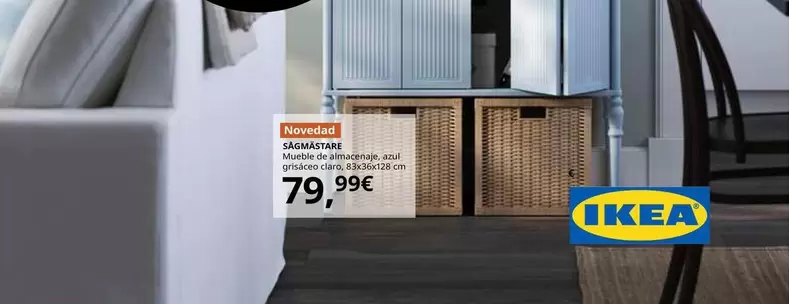 Sagmästare - Mueble De Almacenaje, Azul Grisaceo Claro, 83x36x128 Cm