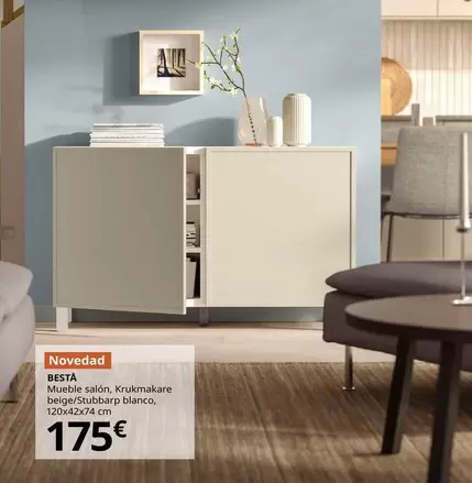 Besta - Mueble Salón, Krukmakare beige/Stubbarp Blanco, 120x42x74 Cm