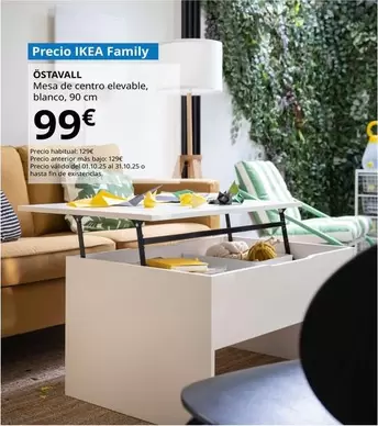 Östavall - Mesa De Centro Elevable, Blanco, 90 Cm