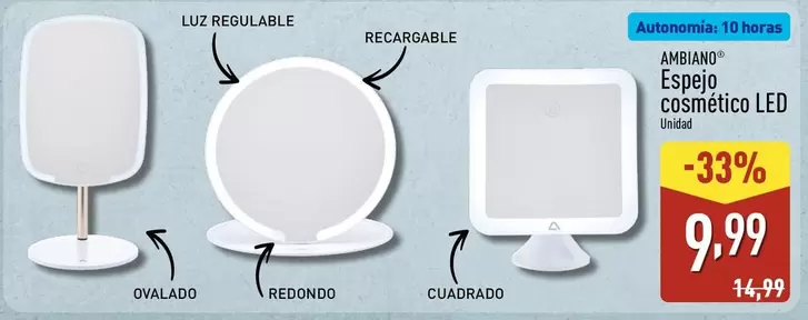 Ambiano - Espejo Cosmético Led