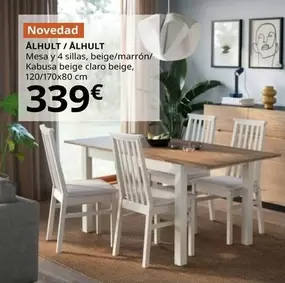 Alhult / Alhult - Mesa Y 4 Sillas, beige/marrón/Kabusa Beige Claro Beige, 120/170x80 Cm