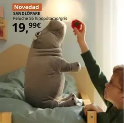 Sandlopare - Peluche 56 Hipopotamo/Gris 