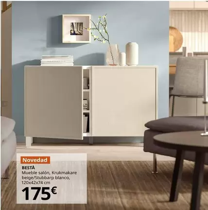 Besta - Mueble Salón, Krukmakare Beige/Stubbarp Blanco, 120x42x74 Cm