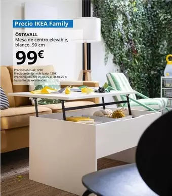 Östavall - Mesa De Centro Elevable, Blanco, 90 Cm