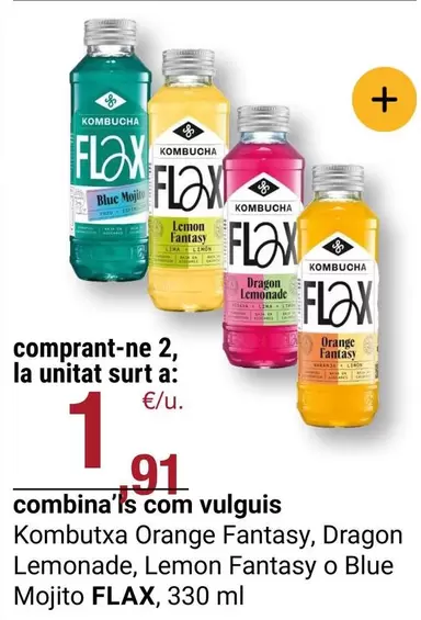 Kombucha - Kombutxa Orange Fantasy, Dragon Lemonade, Lemon Fantasy O Blue Mojito Flax