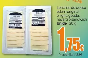 Unide - Lonchas De Queso Edam Original O Light, Gouda, Havarti O Sandwich