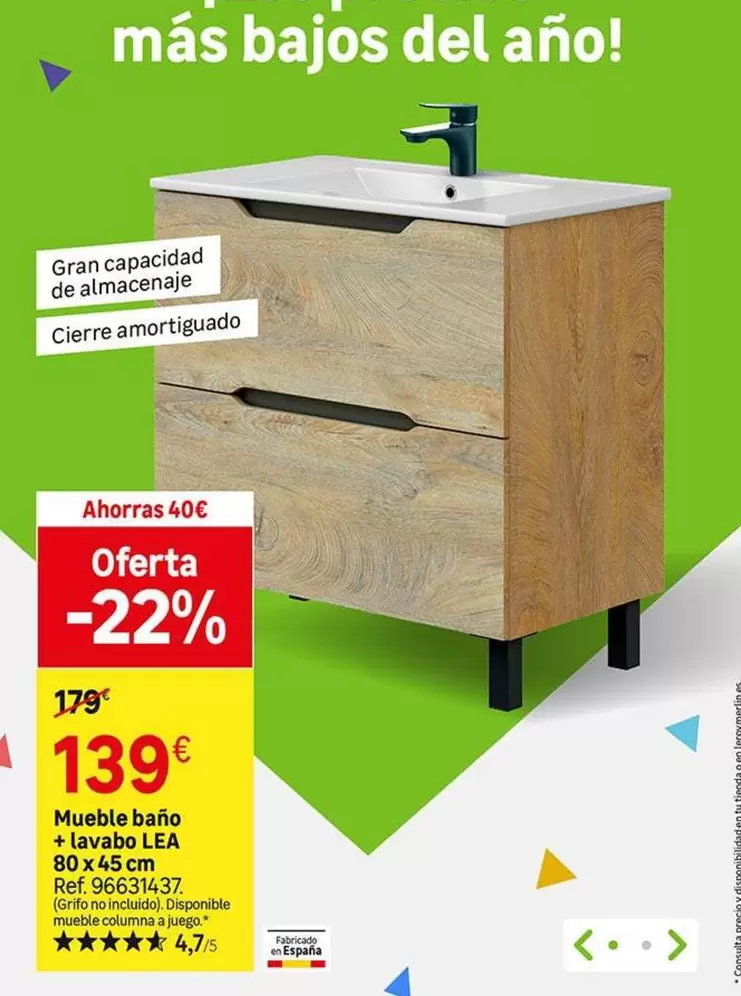 Mueble Baño + Lavabo Lea 80 X 45 Cm
