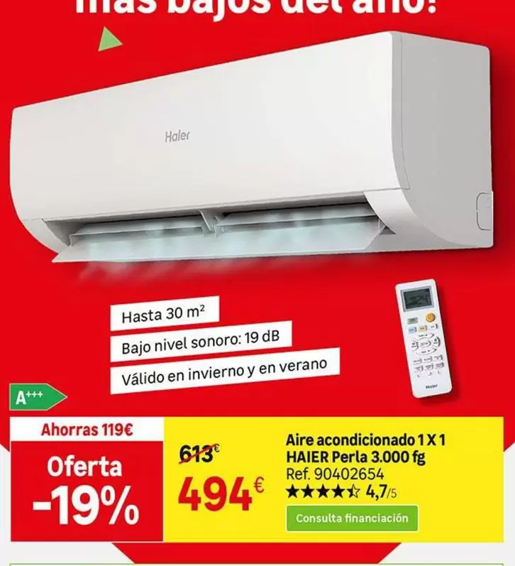 Haier - Aire Acondicionado 1 X 1 Perla 3.000 Fg