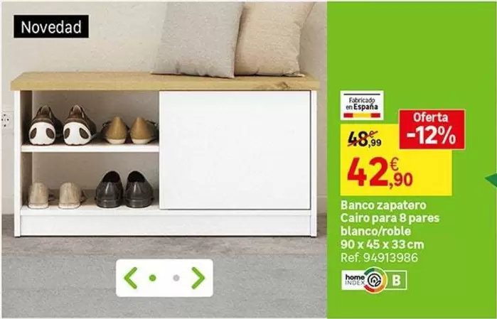 Banco Zapatero Cairo Para 8 Pares Blanco/ Roble 90 X 45 X 33 Cm
