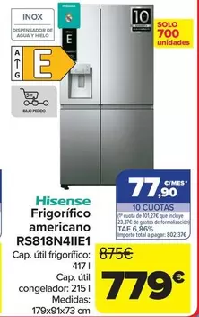 Hisense - Frigorífico Americano Rs818n4iie1