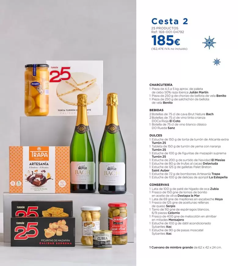 Cesta 2 Charcuteria, Bebidas, Dulces, Conservas