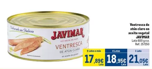 javimar - Ventresca De Atun Claro En Aceite Vegetal