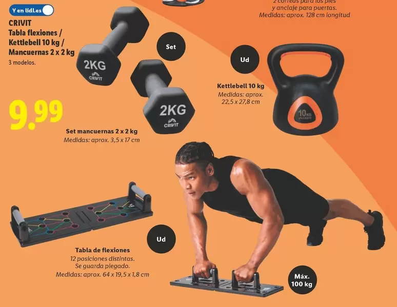 Crivit - Tabla Flexiones / Kettlebell / Mancuernas