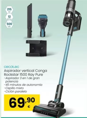 Cecotec - Aspirador Vertical Conga Rockstar 1500 Ray Pure