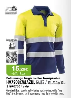 Juba - Polo Manga Larga Bicolor Transpirable HV720BCMAZUL GALES / TALAS S A 3XL