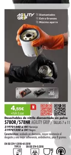 Agility Grip - Descachables De Nitrile Diamantado Sin Polvo