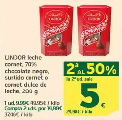 Lindor - Leche Cornet, 70% Chocolate Negro, Surtido Cornet O Cornet Dulce De Leche 
