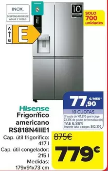 Hisense - Frigorífico Americano Rs818n4iie1