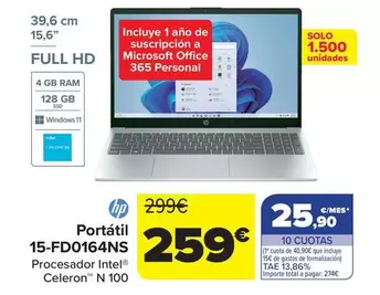 HP - Portátil 15-fd0164ns