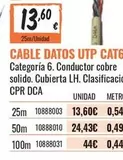 Cable Datos Utp Categoria 6. Conductor Cobre Solido