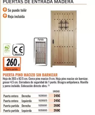Puerta Pino Macizo Sin Barnzar