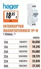 Interruptor Magnetotermico 1P+N