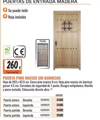Puerta Pino Macizo Sin Barnzar
