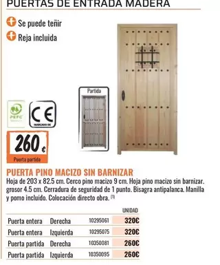 Puerta Pino Macizo Sin Barnzar