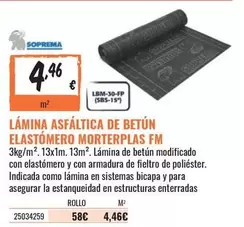 Soprema - Lamina Asfaltica De Betún Elastomero Morterplas Fm