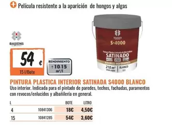 Blanco - Pintura Plastica Interior Satinada S4000