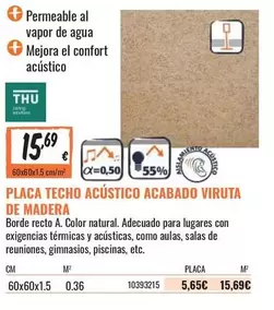 Confort - Placa Techo Acústico Acabado Viruta De Madera